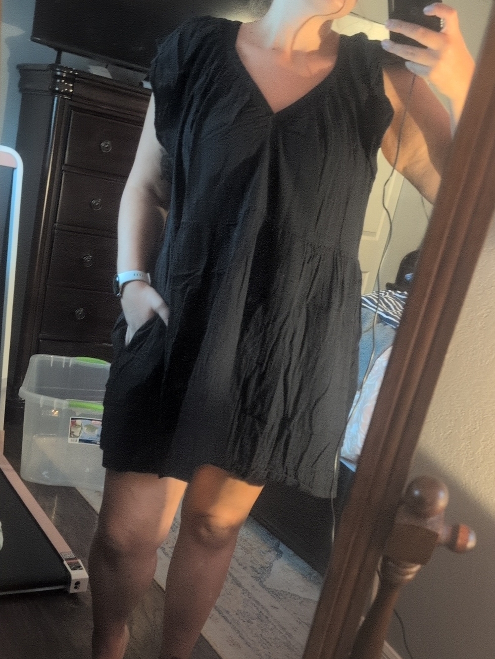 Old Navy Black Linen Babydoll Dress